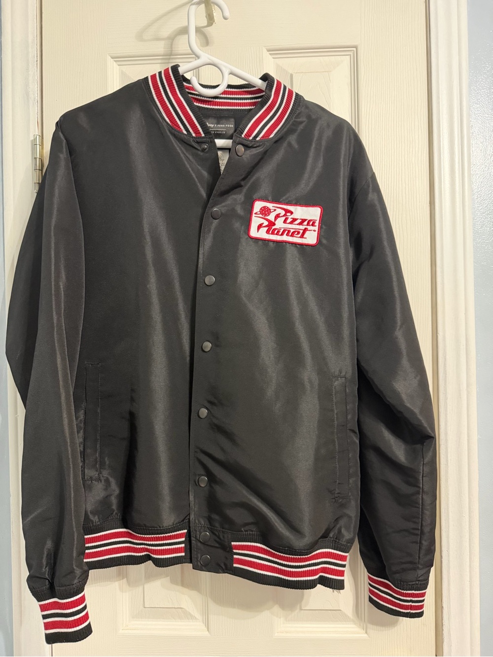 Disney Black Satin Bomber Jacket with Red and White Trim
